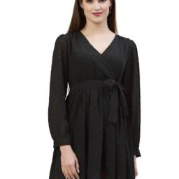 Strong & Brave Black Self Design Fit & Flare Dress-image-65