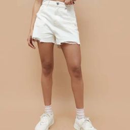 Ginger By Lifestyle White Cotton Regular Fit Distressed Shorts-image-10