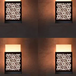 Gojeeva Black & White 4 Pieces Textured Contemporary Wooden Rectangle Shaped Wall Lamp-image-14