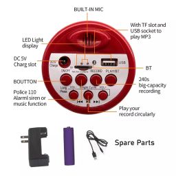 RENMAX Portable Horn Recorder Player Bluetooth Megaphone Speaker Red, RM-PASYS-MEGAPH0N-001 image 2