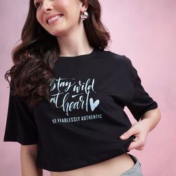 DressBerry Typography Print Drop-Sleeves Boxy Fit Crop T-shirt-image-52