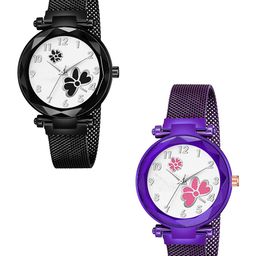 CSAMON Set Of 2 Women Analogue Watch GR_379 Black 315 Black 379 Purple Pink Dial-image-45