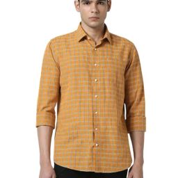 Van Heusen Orange Slim Fit Checks Shirt-image-30