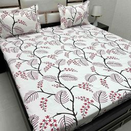 Pure Decor White & White Floral 350 TC Queen Bedsheet with 2 Pillow Covers-image-117