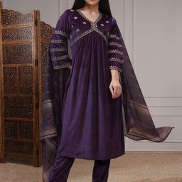 Vishudh Women Ethnic Motifs Yoke Design Regular Sequinned Kurta with Trousers & With Dupatta-18