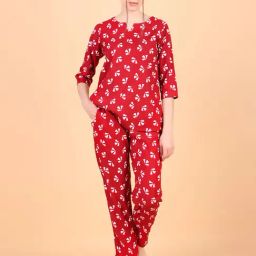 Ichaa Maroon Rayon Print 3/4th sleeves Night Suits-11