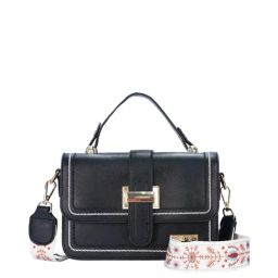 Luvoksi Black Textured Medium Satchel Handbag-29