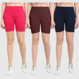 Gracit Pink & Brown Cotton Sports Shorts - Pack Of 3-image-53