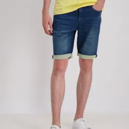 Lindbergh Blue Mid Rise Solid Bermuda Shorts-image-27