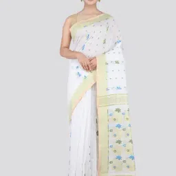 Pinkloom White Cotton Silk Woven Saree With Unstitched Blouse-picture-13