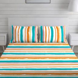 Layers Duracount Stripes Orange 225 TC Cotton Queen Bed Sheet with 2 Pillow Covers-picture-36