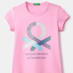 United Colors of Benetton Kids Pink Logo Print T-Shirt-image-98