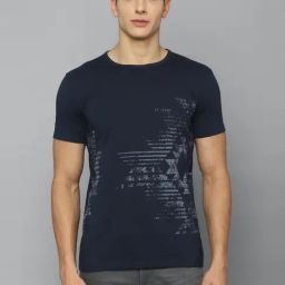 Louis Philippe Jeans Navy Blue Cotton Slim Fit Printed T-Shirt-image-11