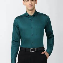 Peter England Elite Green Cotton Regular Fit Shirt-image-5