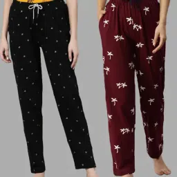 Kryptic Black & Burgundy Printed Pure Cotton Elasticated Waist Band Regular Fit Pyjamas - Pack of 2-picture-33