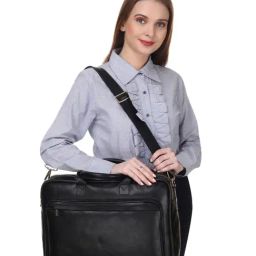 PELLE LUXUR Black Large Messenger Bag-image-32