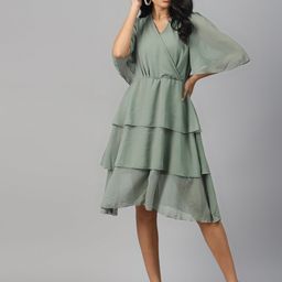 plusS Sea Green Solid Layered Wrap Dress-picture-43