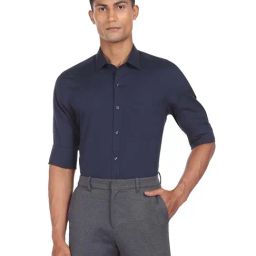 Arrow Navy Regular Fit Cotton Shirt-picture-3