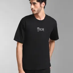 Kazo Black Regular Fit Printed Crew T-Shirt-image-78