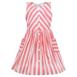 Wish Karo Girls Peach Cotton Striped Frock-image-85