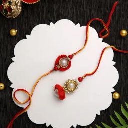 Aapno Rajasthan Royal Red with Pearls Bhaiya Bhabhi Rakhi Set-image-47
