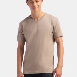 Jockey Athleisure Brown Cotton Regular Fit Solid T-Shirt-image-91