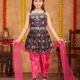 Aarika Kids Black & Pink Printed Kurta, Salwar with Dupatta-image-41