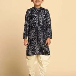 KISAH Kids Navy & White Cotton Printed Full Sleeves Kurta Set-image-55