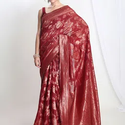 Janasya Floral Zari Woven Design Banarasi Saree with Blouse Piece-image-51