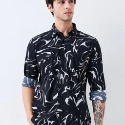 Spykar Black Nylon Slim Print Shirt-image-18