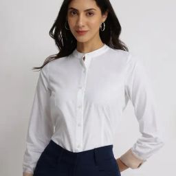 Fablestreet White Polycotton Solid Long Sleeves Shirt-image-25