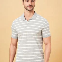 Byford by Pantaloons Light Grey Slim Fit Striped Polo T-Shirt-image-45