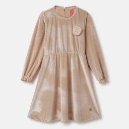 Blue Giraffe Girls Beige Polyester Blend Solid Dress-picture-24
