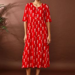 Jaipur Kurti Floral Printed Round Neck Fit and Flare Tiered Ethnic Dress-picture-13
