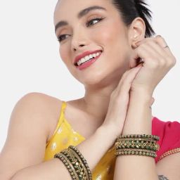 Peora Dark Green Ethnic Silk Thread Bangle Set-image-23
