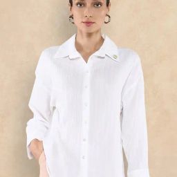 RAREISM White Cotton Blend Solid Long Sleeves Shirt-image-76
