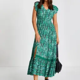 Quiz Green Animal Print A Line Dress-image-66