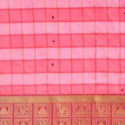LADUSAA Pink Check Saree With Blouse image 4