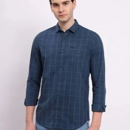 Lee Blue Slim Fit Check Cotton Shirt-image-97