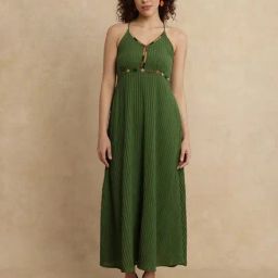 RAREISM Green Blended Solid Sleeveless Dress-image-47