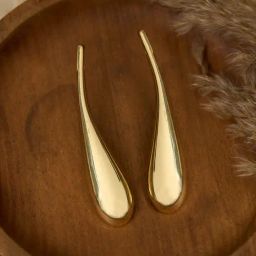 ToniQ Gold Molten Long Teardrop Party Studs Earrings For Women-image-25