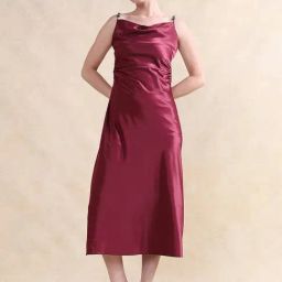 RAREISM Maroon Satin Solid Sleeveless Dress-image-20