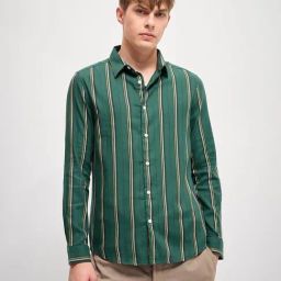 The Bear House Green Slim Fit Striped Shirt-image-19