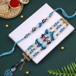Aapno Rajasthan Blue & White Stoned Work Bhaiya Bhabhi Rakhi-image-88