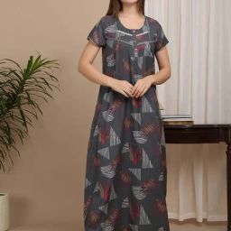 Sweet Dreams Grey Cotton Printed Nighty-image-11