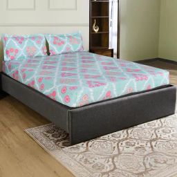 @Home Aurora Sea Blue 130 GSM Polyester Double Bedsheet with 2 Pillow Covers-image-84