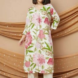 Melange By Lifestyle Off White Regular Fit Floral Print Kurtas-image-49