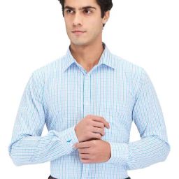 Park Avenue Blue Slim Fit Checks Shirt-image-98