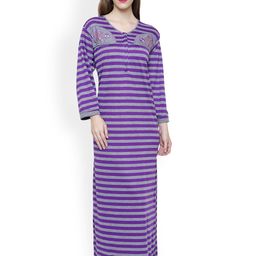Secret Wish Purple & Grey Striped Nightdress NT-E90-447-image-80