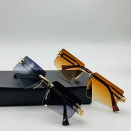DEXENT COLLECTION Unisex Pack Of 2 Rectangle Sunglasses Combo 1008 Black Brown-picture-35